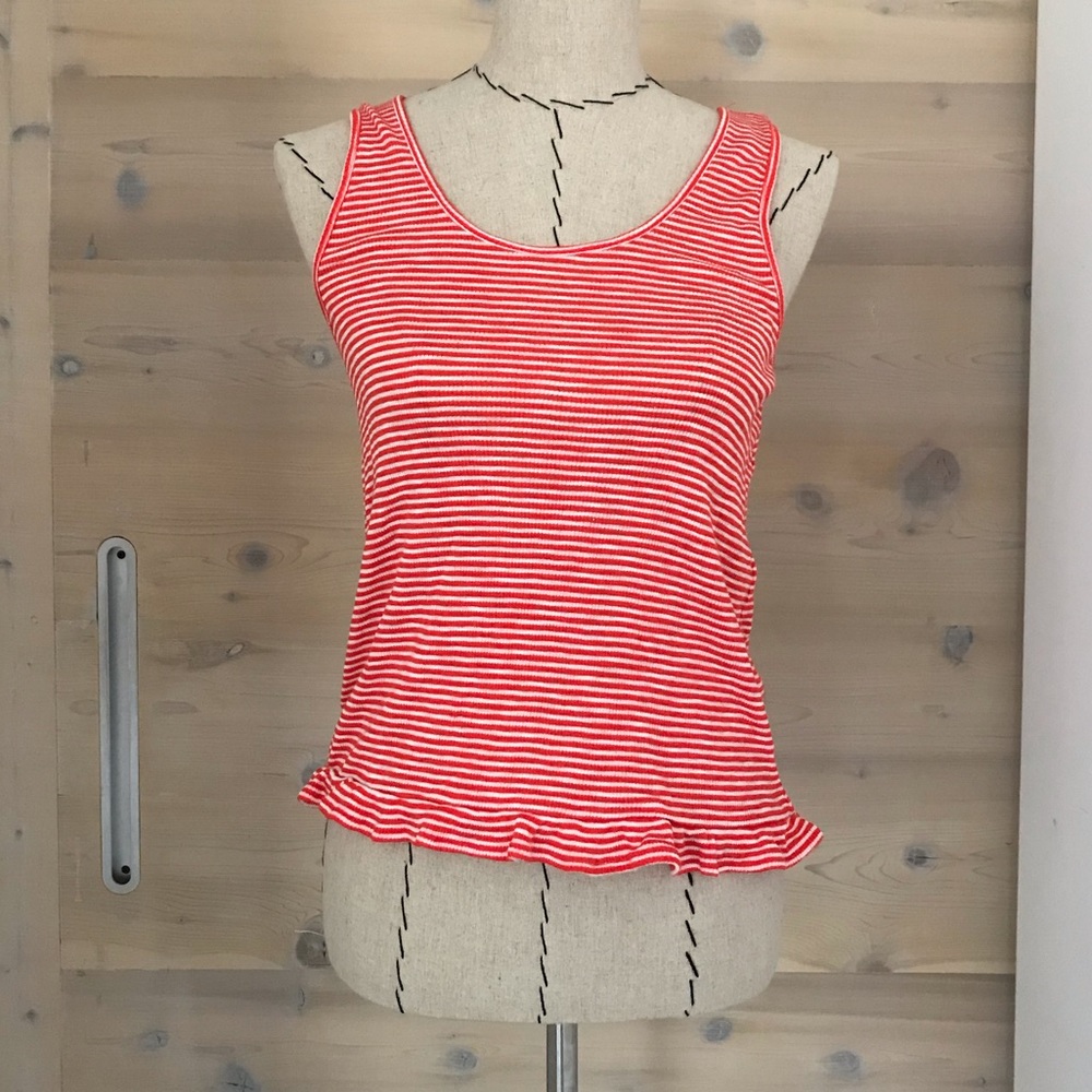Madewell Red and White Striped Ruffle Hem Tank Top